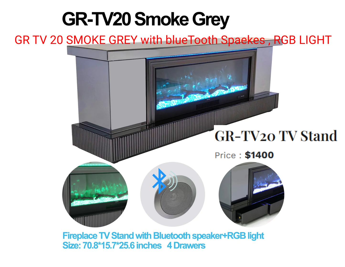 TV STAND TV20 SMOKE GREY