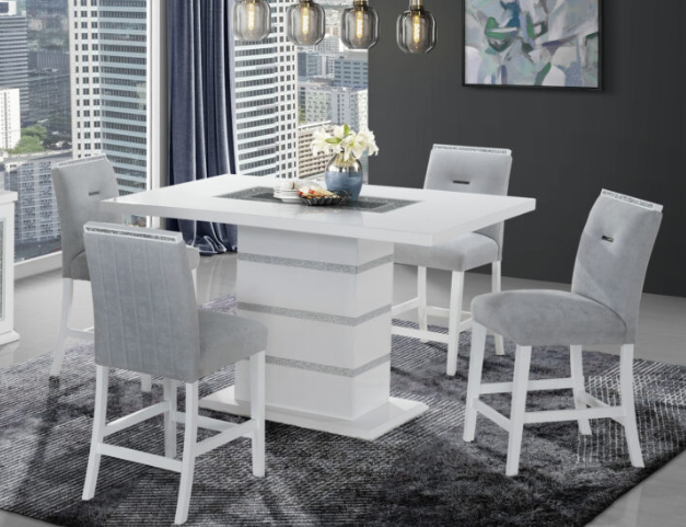 MONACO WHITE RECTANGULAR BAR TABLE + 4 MONACO BS