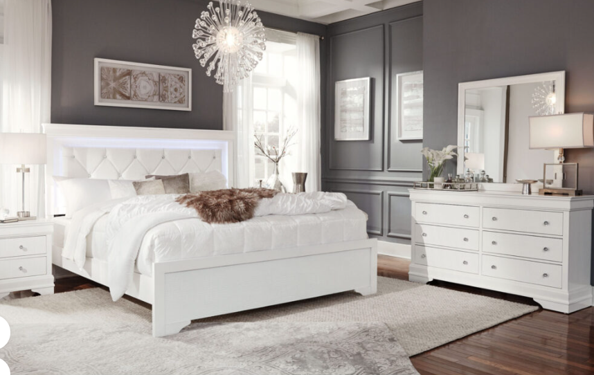 POMPEI QUEEN BED WHITE LED