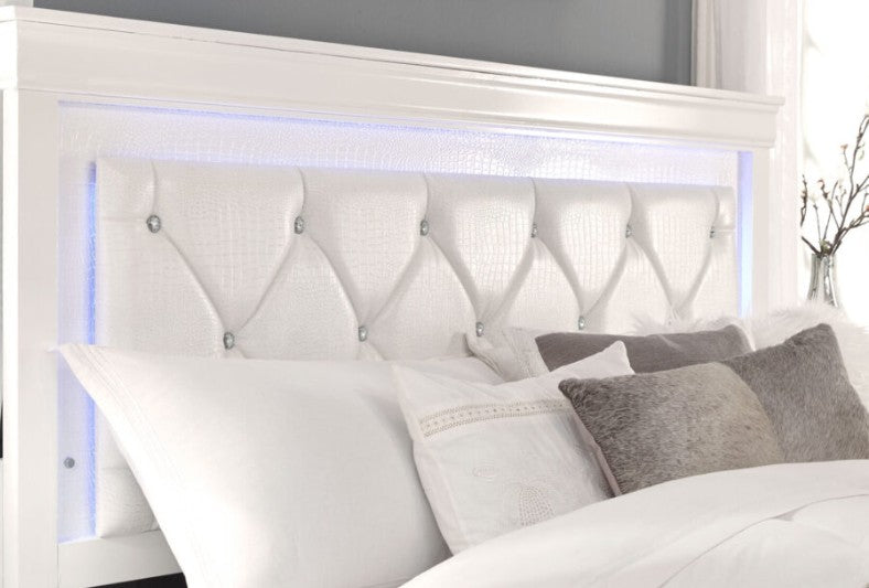 POMPEI QUEEN BED WHITE LED