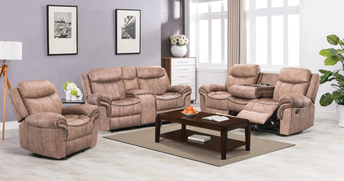 U105S Reclining Sofa w/ Drop Down Table, USB Plug & Drawer