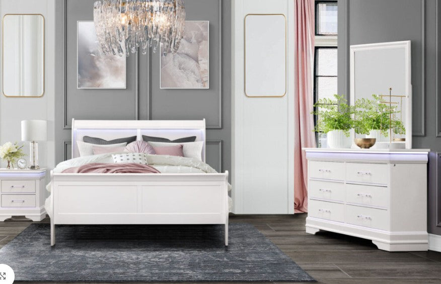 CHARLIE QUEEN BED WHITE LED